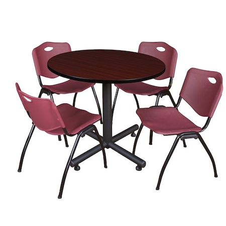Kobe Kobe Round Table & Chair Set, Wood, Metal, Plastic Top, Mahogany TKB42RNDMH47BY
